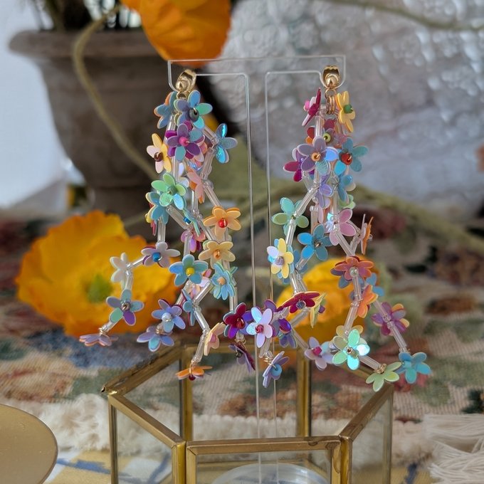 [laSoeur] Japanese Handmade Beads Embroidery Shidare Two-way Earrings, Aurora