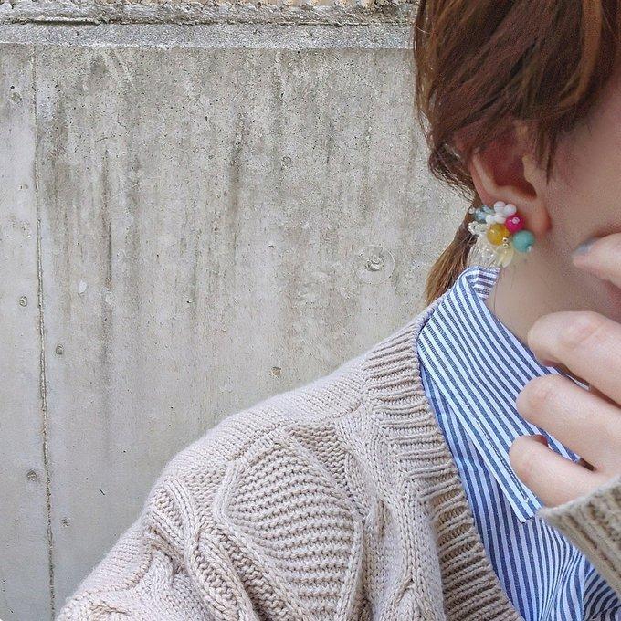 [laSoeur] 日本珠子刺繡Saita耳環，綠色 x 紫色 
