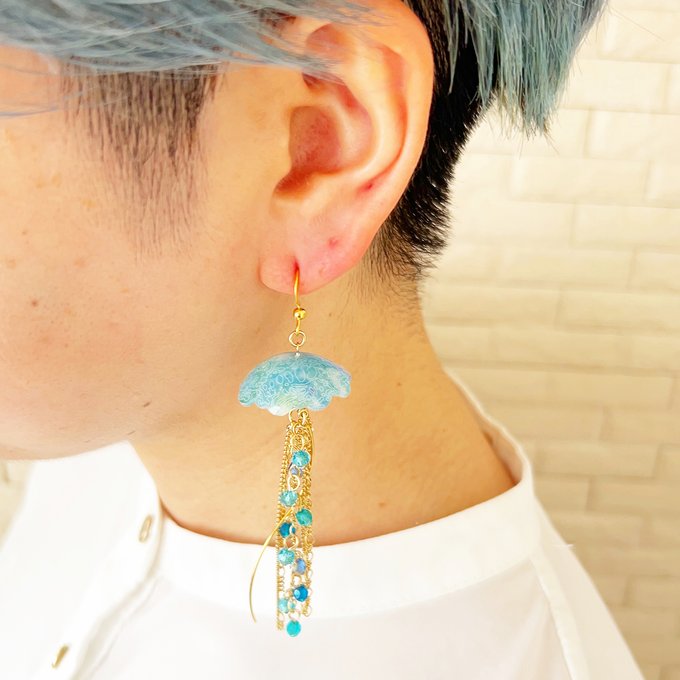 [kooco kirari] Japanese Handmade Jellyfish Chain Earrings, Blue