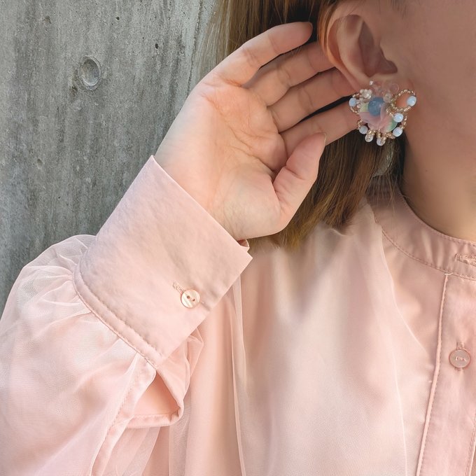 [laSoeur] 日本珠子刺繡Saita耳環，橙色 