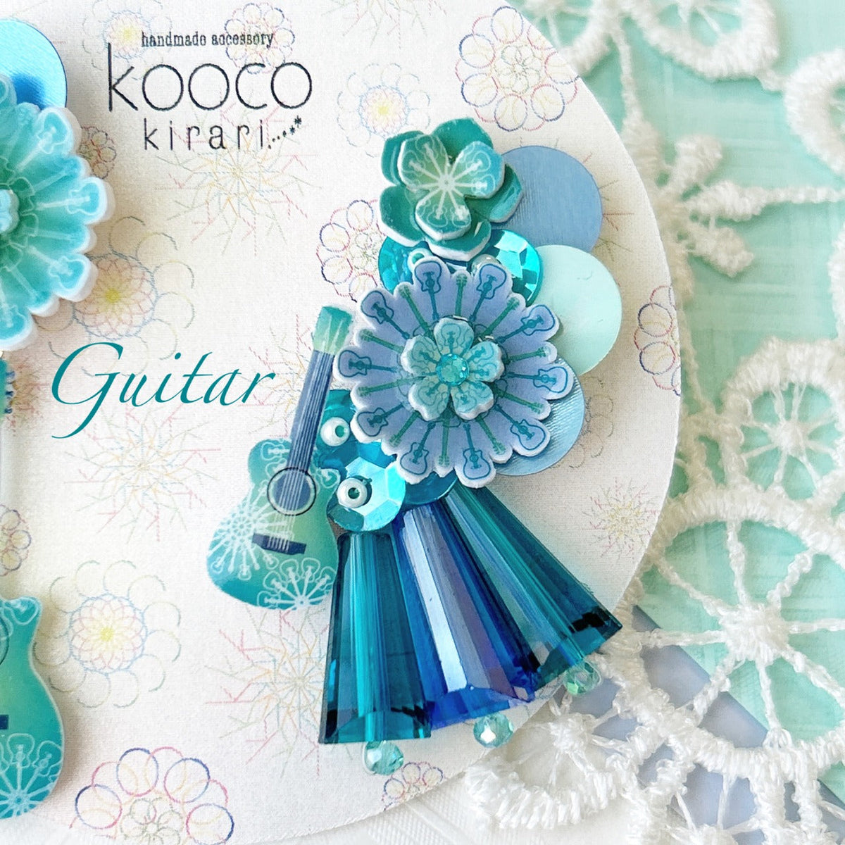 [kooco kirari] Japanese Handmade Guitar Earrings, Bluish Green