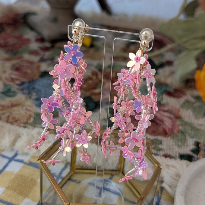 [laSoeur] 日本珠子刺繡Shidare耳環，粉紅色 