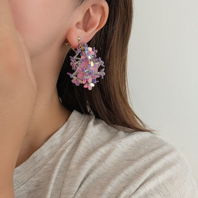 [laSoeur] Japanese Handmade Beads Embroidery Shidare Two-way Earrings, White x Red