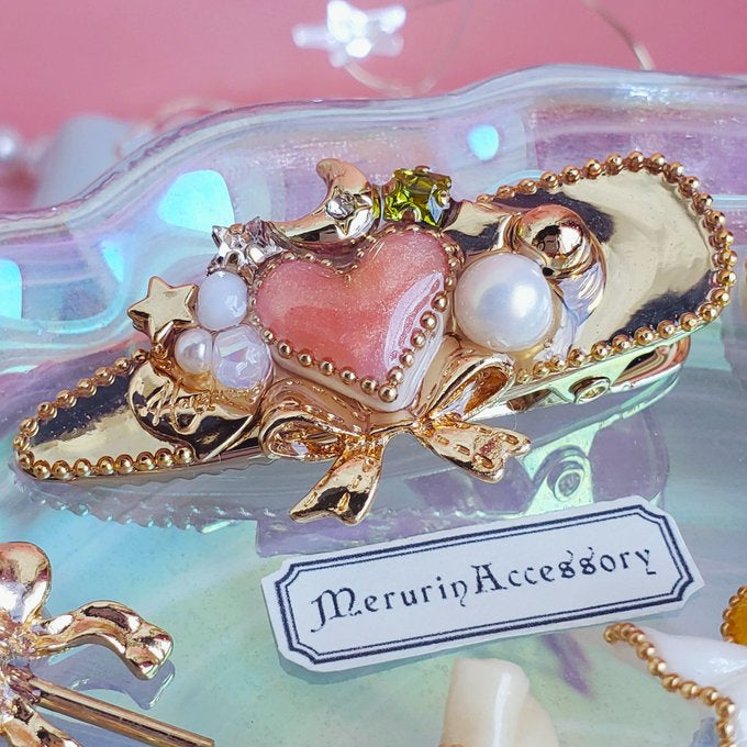 [merurin] Japanese Handmade Resin Heart Shape Hair Clip, Pink