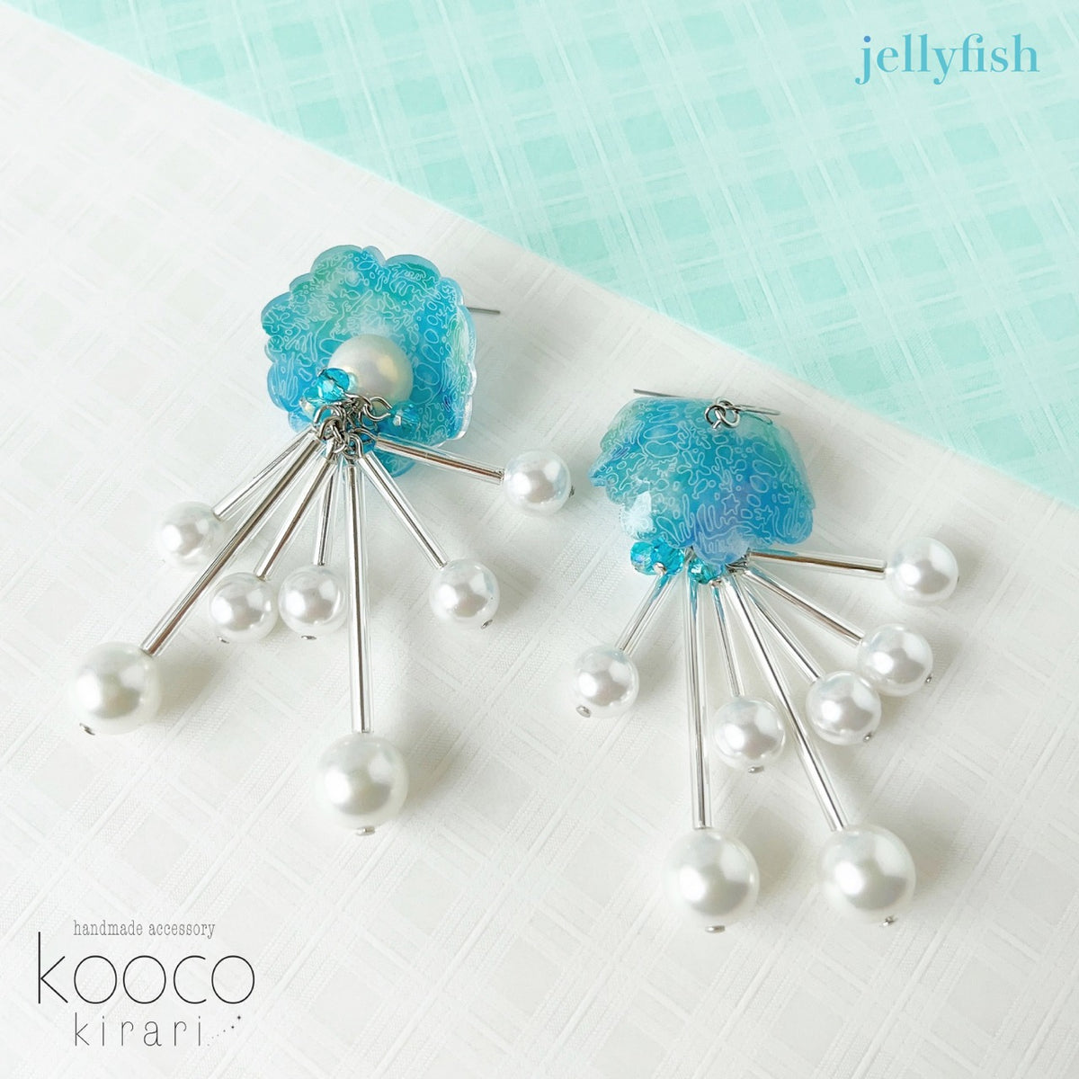 [kooco kirari] Japanese Handmade Jellyfish Pearl Earrings, Blue