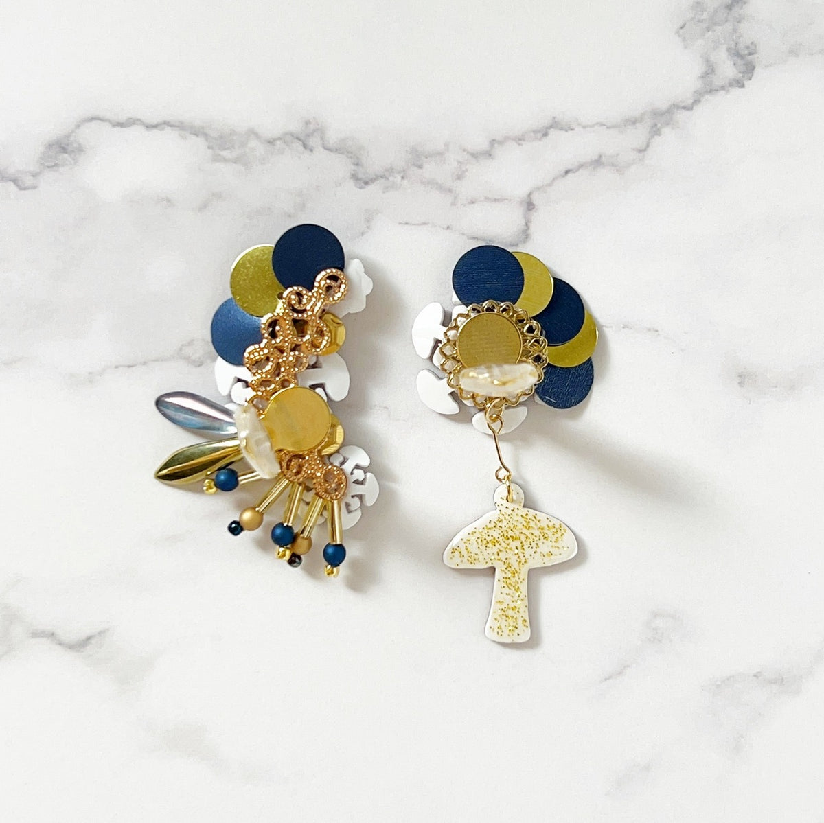 [kooco kirari] Japanese Handmade Mushroom Earrings, Blue