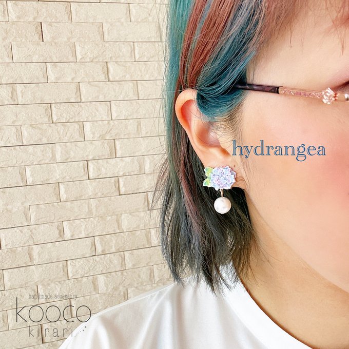 [kooco kirari] Japanese Handmade Ajisai Earrings, Purple