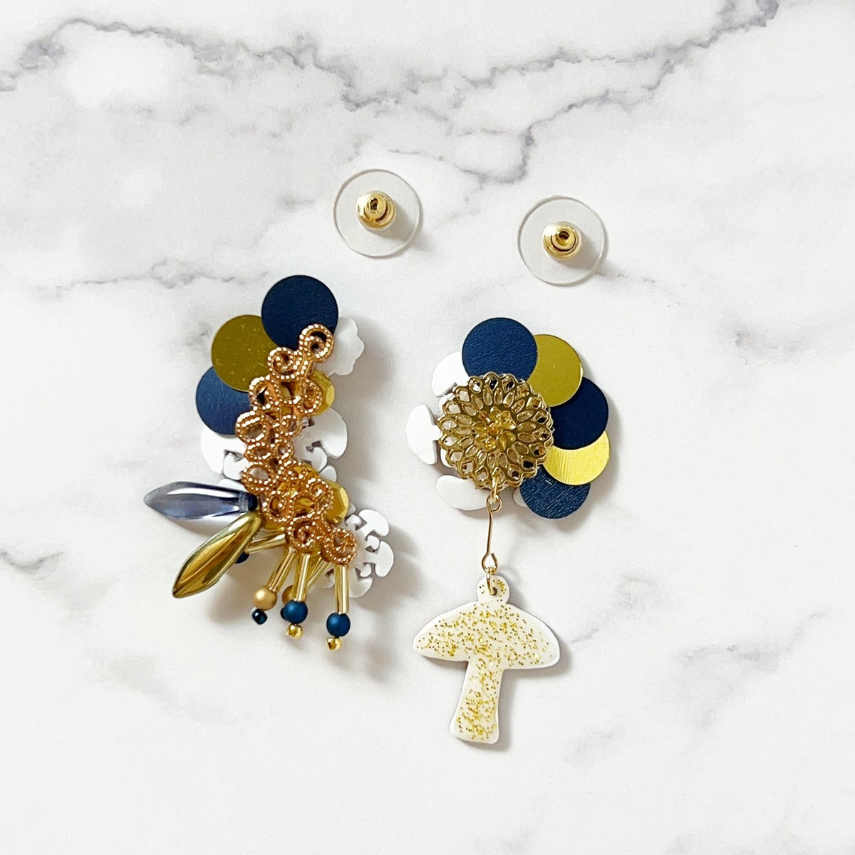 [kooco kirari] Japanese Handmade Mushroom Earrings, Blue