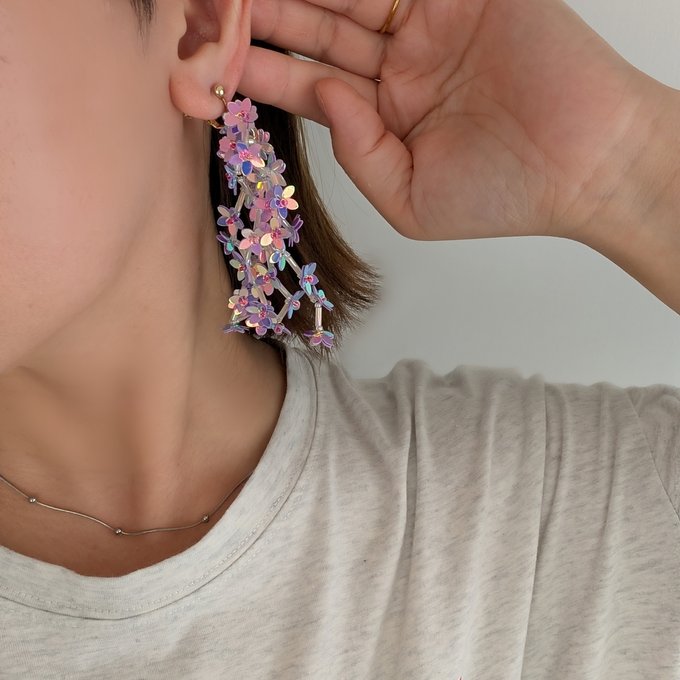 [laSoeur] Japanese Handmade Beads Embroidery Shidare Two-way Earrings, Aurora