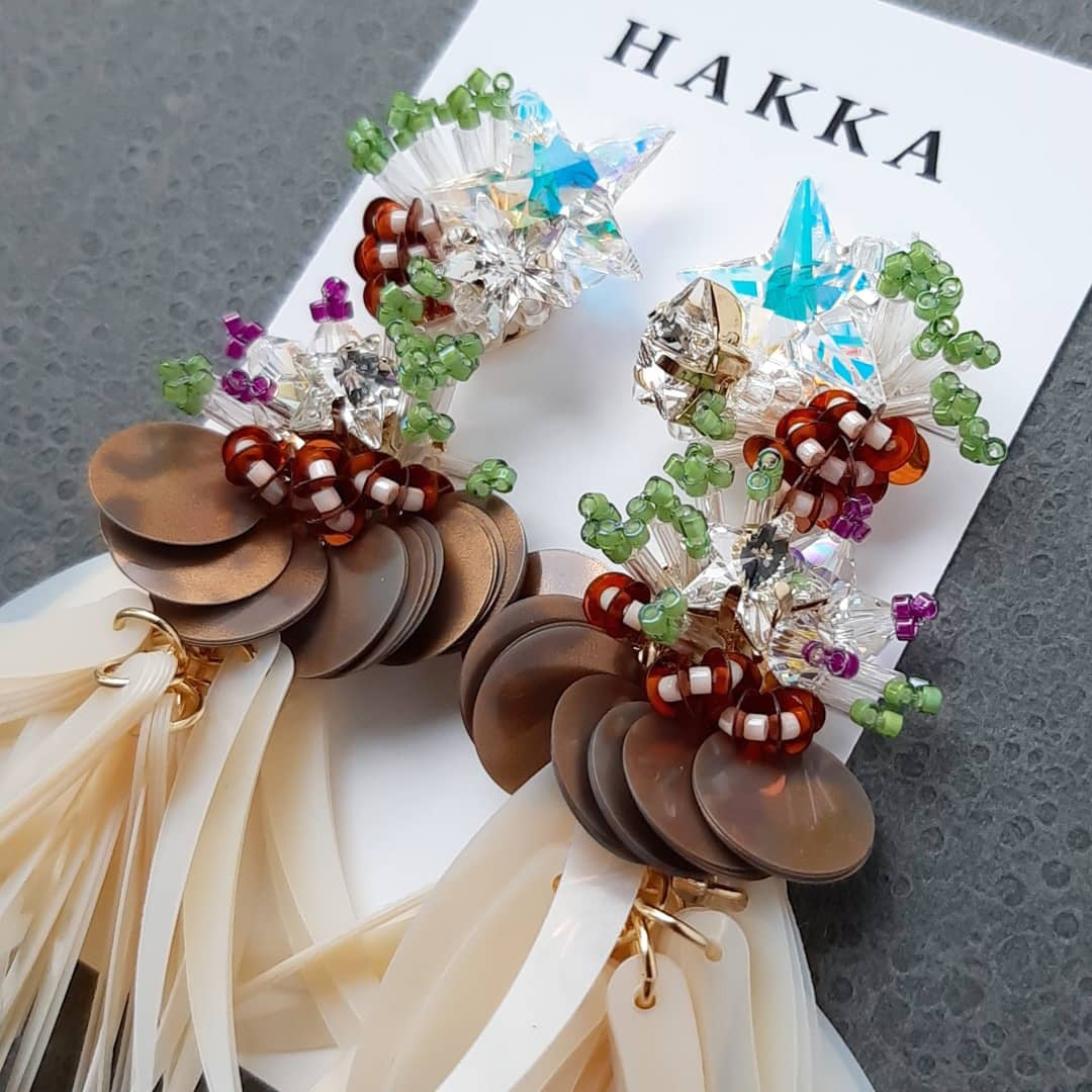 [HAKKA] Japanese Handmade Flow Beads Earrings, Green