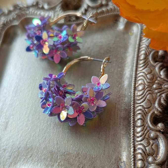 [laSoeur] 日本珠子刺繡Wreath耳環，紫色 