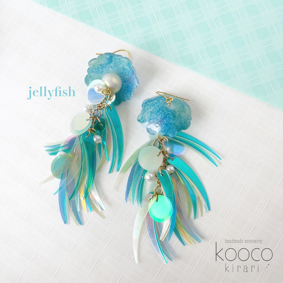 [kooco kirari] Japanese Handmade Jellyfish Earrings, Blue