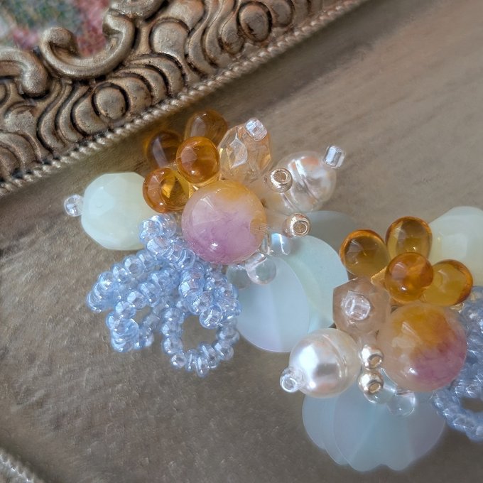 [laSoeur] 日本珠子刺繡Saita耳環，粉藍色 