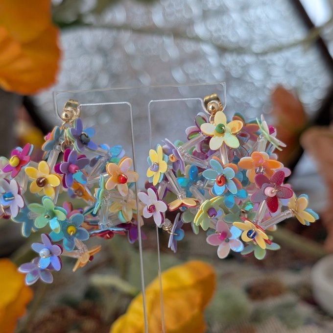 [laSoeur] Japanese Handmade Beads Embroidery Shidare Two-way Earrings, Aurora