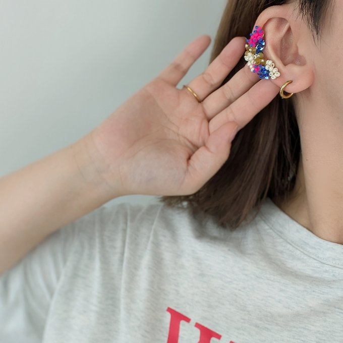[laSoeur] Japanese Handmade Beads Embroidery Nonohana Ear Cuff, Purple