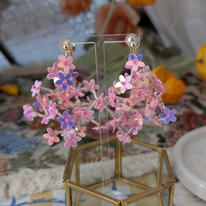[laSoeur] 日本珠子刺繡Shidare耳環，粉紅色 