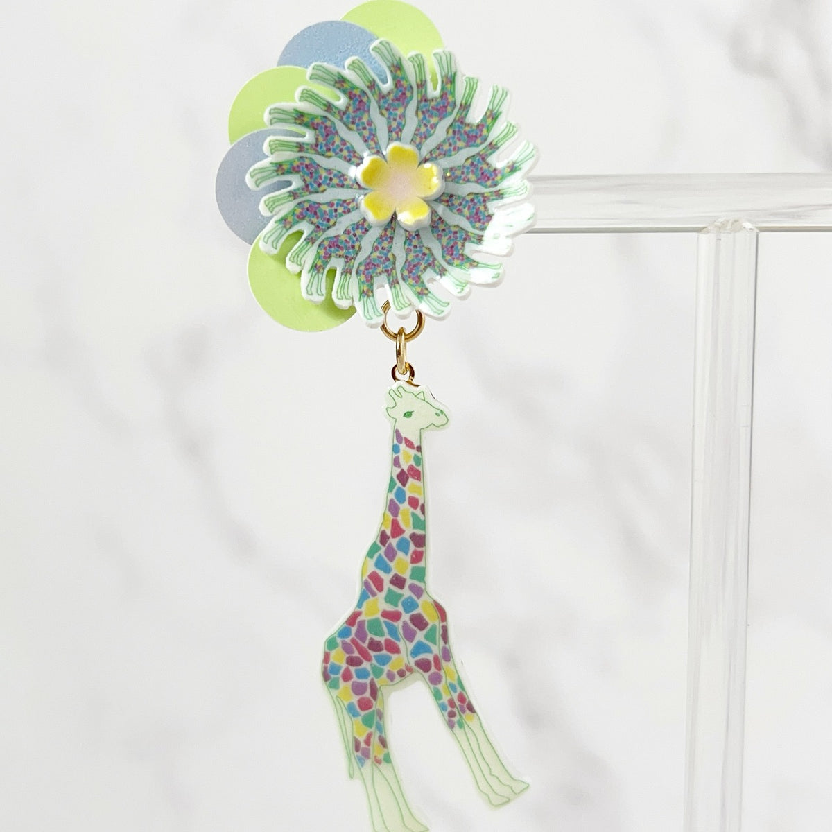 [kooco kirari] Japanese Handmade Giraffe Deluxe Earrings, Green