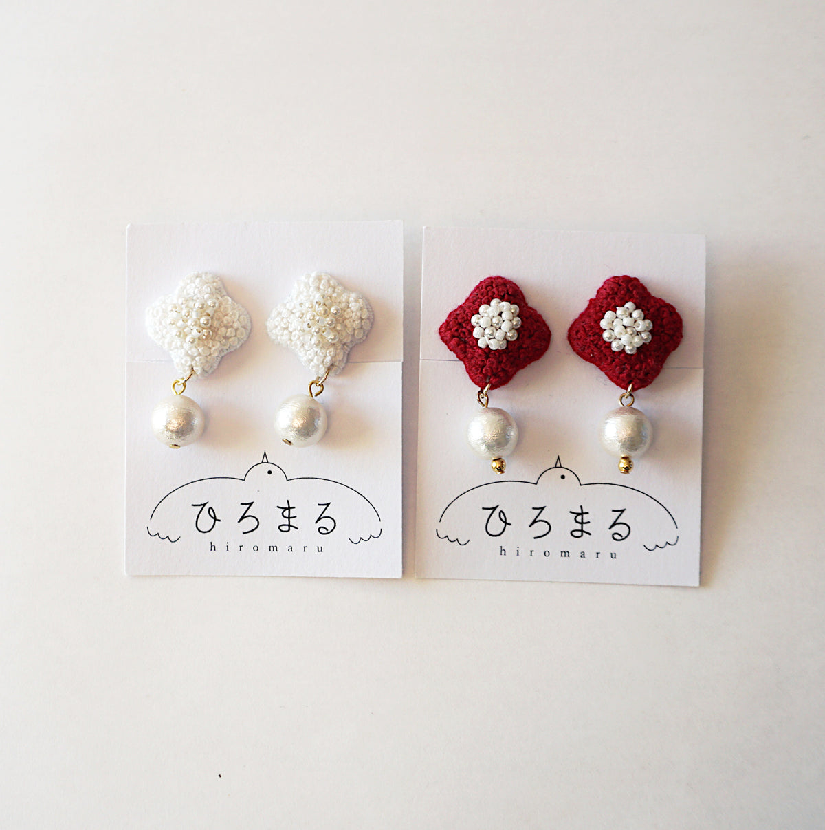 [hiromaru] Japanese Handmade Flower Embroidery Earrings, Red