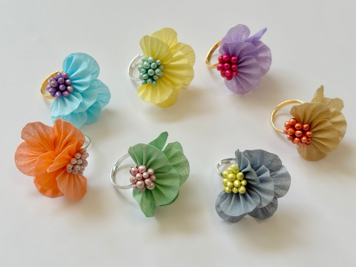 [kiki tumami] 日本手作手染 Tsumami Kanzashi 戒指，黃色