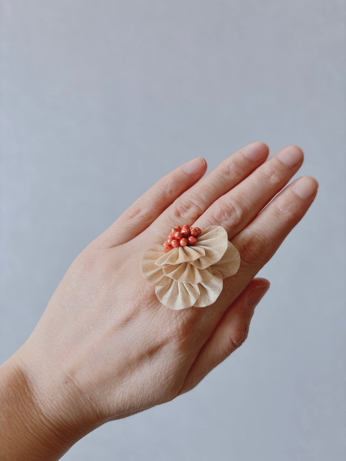 [kiki tumami] 日本手作手染 Tsumami Kanzashi 戒指，黃色