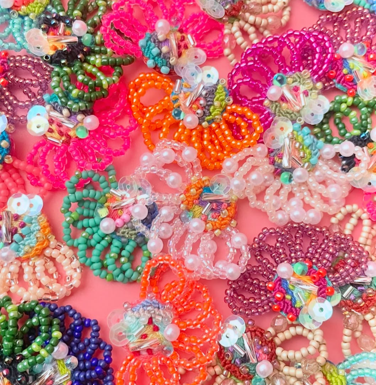 [kemi no iro] Japanese Handmade Beads Frill Earrings, Orange