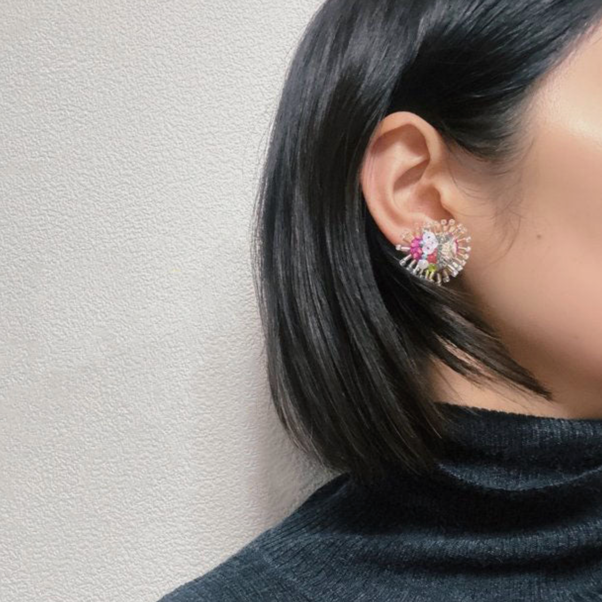 [kemi no iro] Japanese Handmade Heart Beads Earrings, White