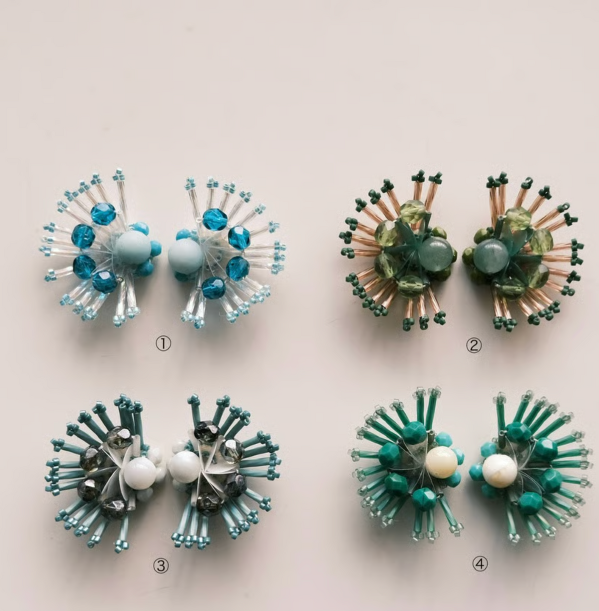 [tukurou] Japanese Handmade Beads Embroidery Kajaku Earrings, Blue x Blue (Clip Only)