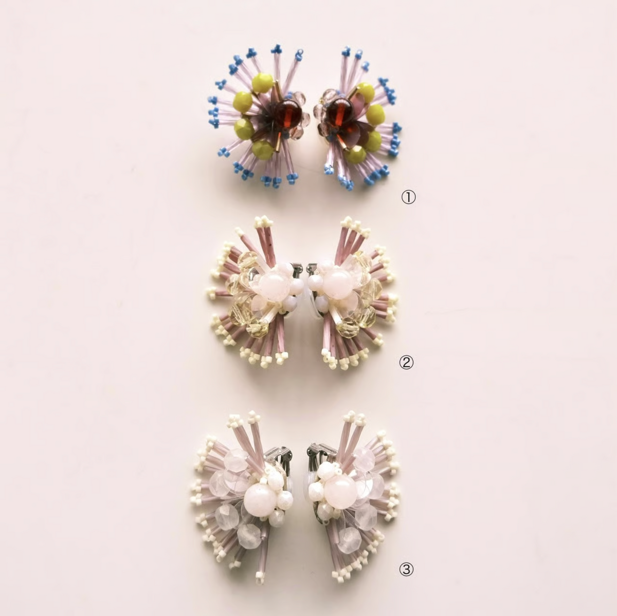 [tukurou] Japanese Handmade Beads Embroidery Kajaku Earrings, Pink x Yellow (Clip Only)