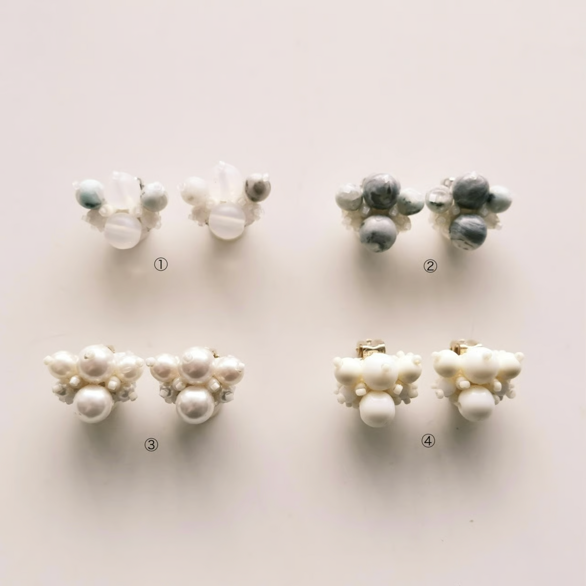 [tukurou] Japanese Handmade Beads Embroidery Tsubu Tsubu Earrings, Pearl (Clip Only)