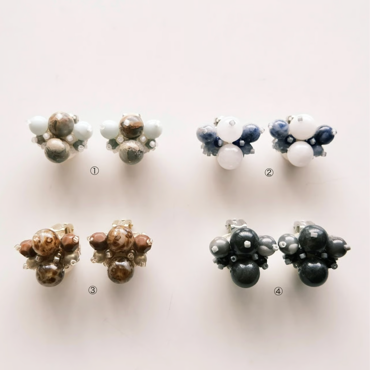 [tukurou] Japanese Handmade Beads Embroidery Tsubu Tsubu Earrings, Brown (Clip Only)