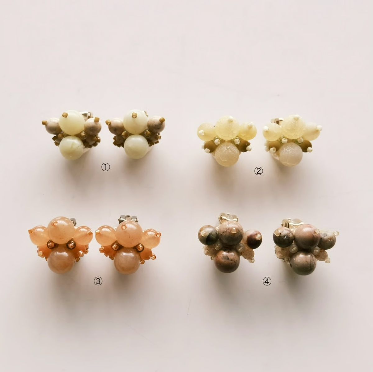 [tukurou] Japanese Handmade Beads Embroidery Tsubu Tsubu Earrings, Brown (Clip Only)