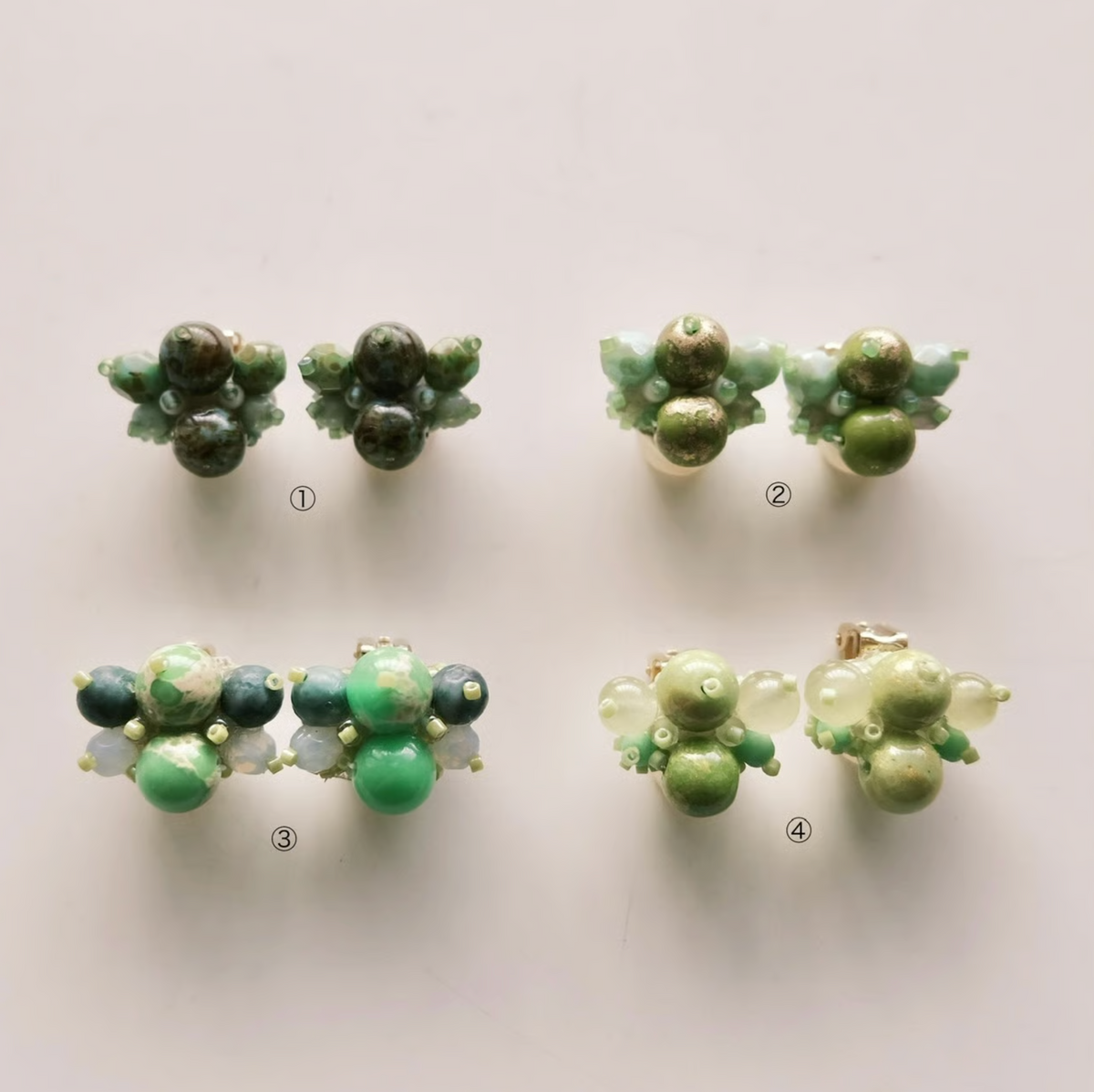 [tukurou] Japanese Handmade Beads Embroidery Tsubu Tsubu Earrings, Dark Green (Clip Only)