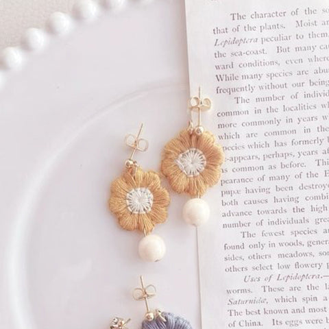 [shii-ffon] Japanese Handmade Flower Earrings, Orange