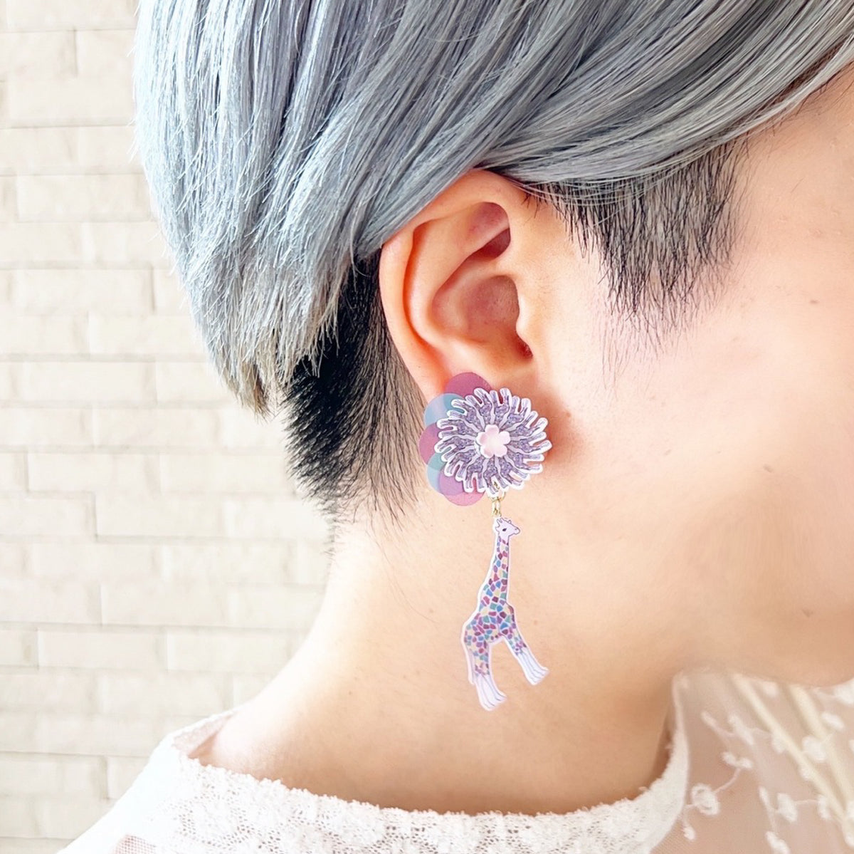 [kooco kirari] Japanese Handmade Giraffe Deluxe Earrings, Purple