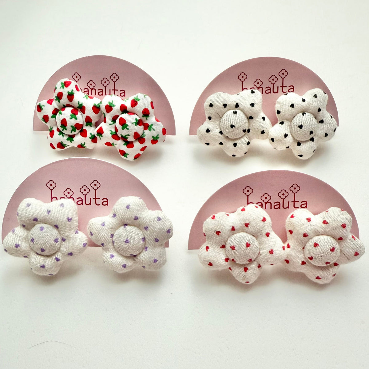 [hanauta] Japanese Handmade Plump Flower Earrings, Red Heart