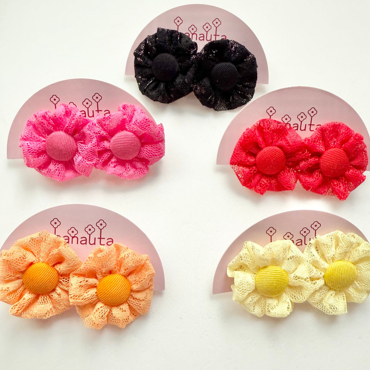 [hanauta] Japanese Handmade Lace Flower Earrings, Red