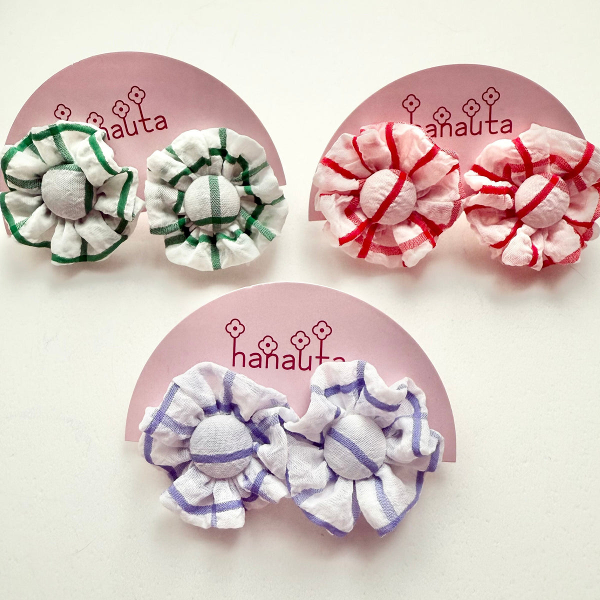 [hanauta] Japanese Handmade Checked Flower Earrings, Blue