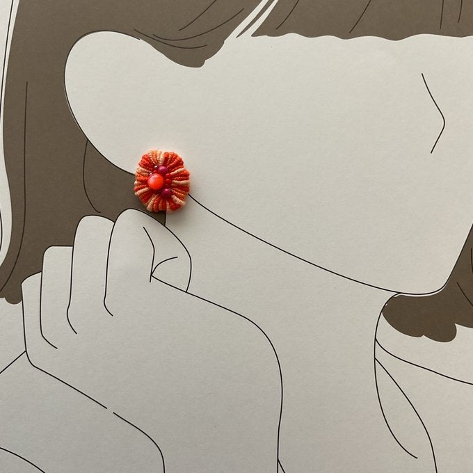 [akairo] Japanese Handmade Embroidery Earrings, Orange