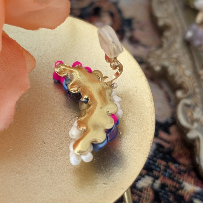 [laSoeur] Japanese Handmade Beads Embroidery Nonohana Ear Cuff, Pink x Blue