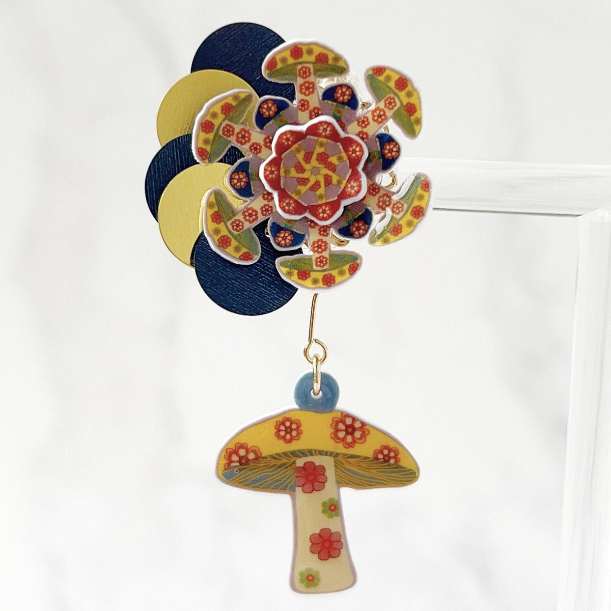 [kooco kirari] Japanese Handmade Mushroom Earrings, Blue
