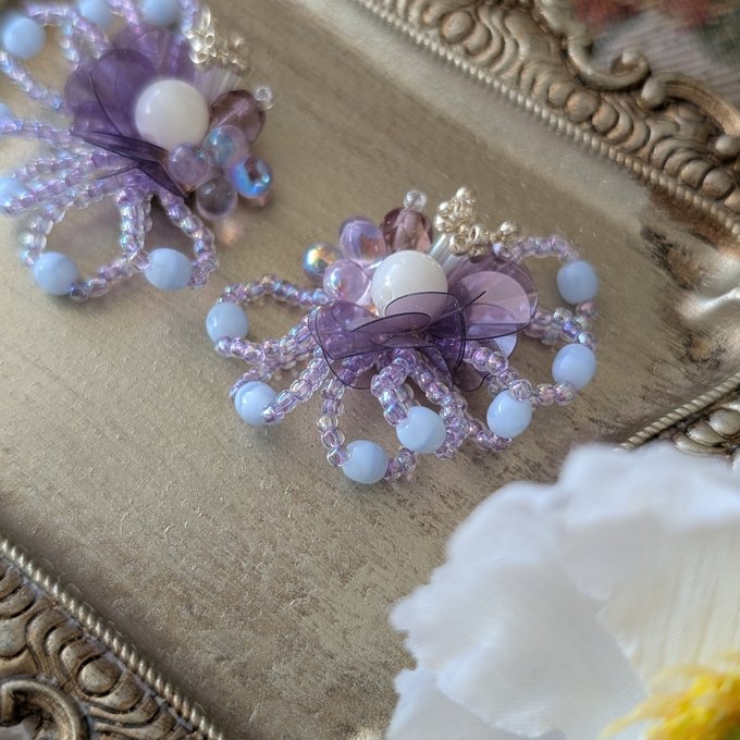 [laSoeur] 日本珠子刺繡Saita耳環，紫色 