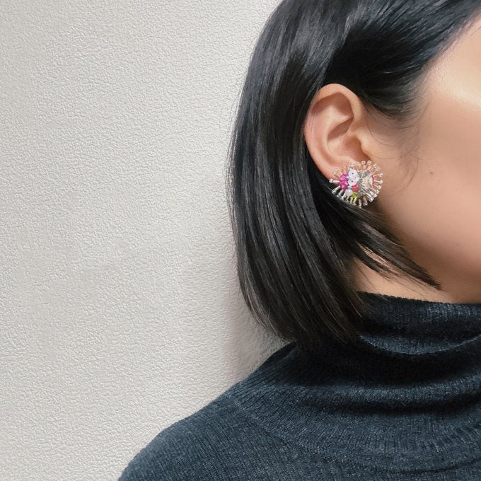 [kemi no iro] Japanese Handmade Heart Beads Earrings, Orange