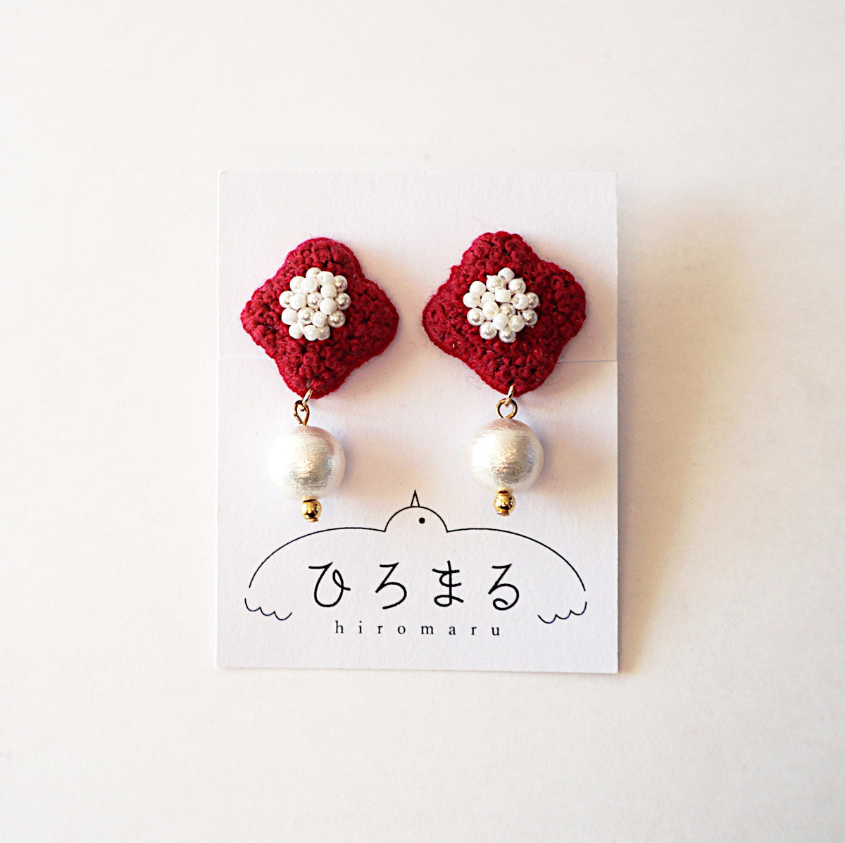 [hiromaru] Japanese Handmade Flower Embroidery Earrings, Red