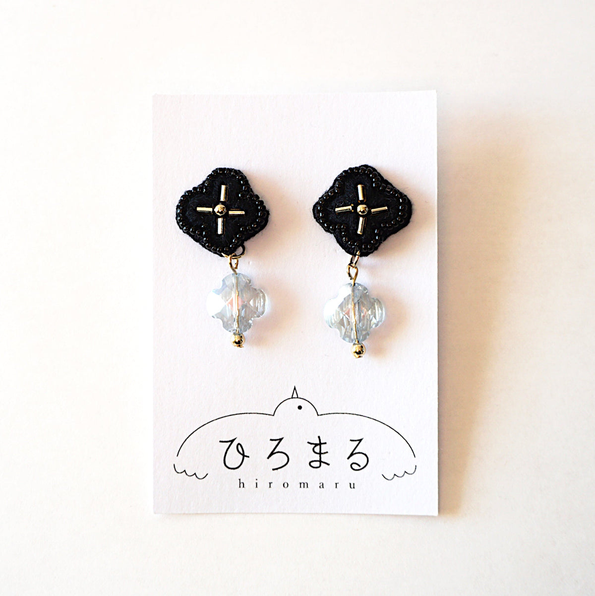 [hiromaru] Japanese Handmade Flower Embroidery Earrings, Black