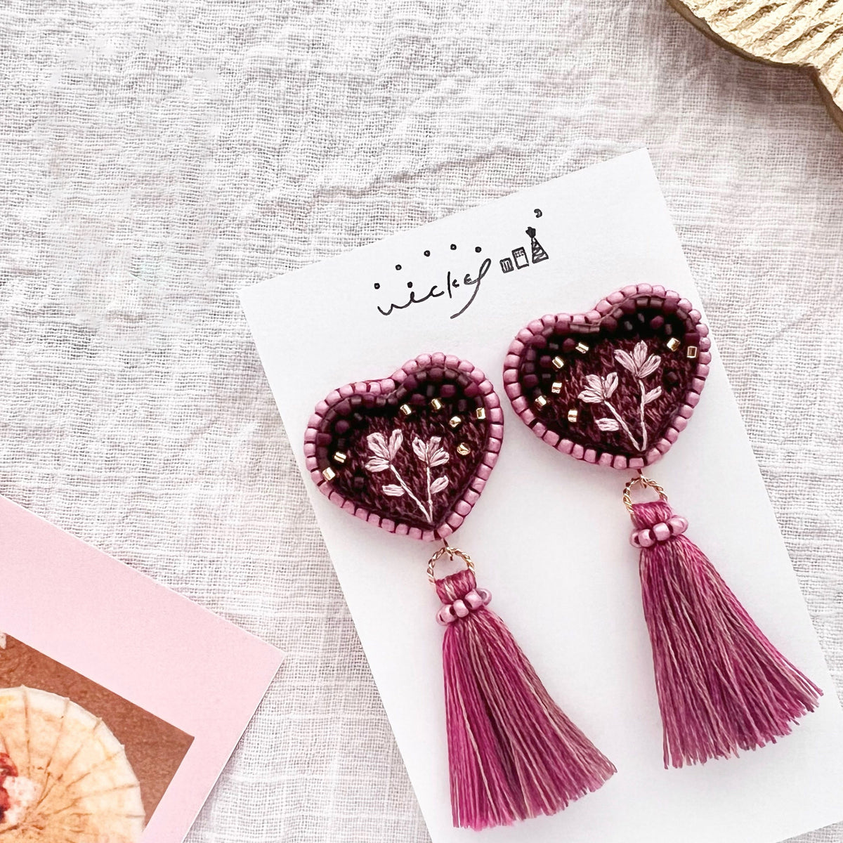 [WiCKET] Japanese Handmade Berry Choco Heart Embroidery Earrings