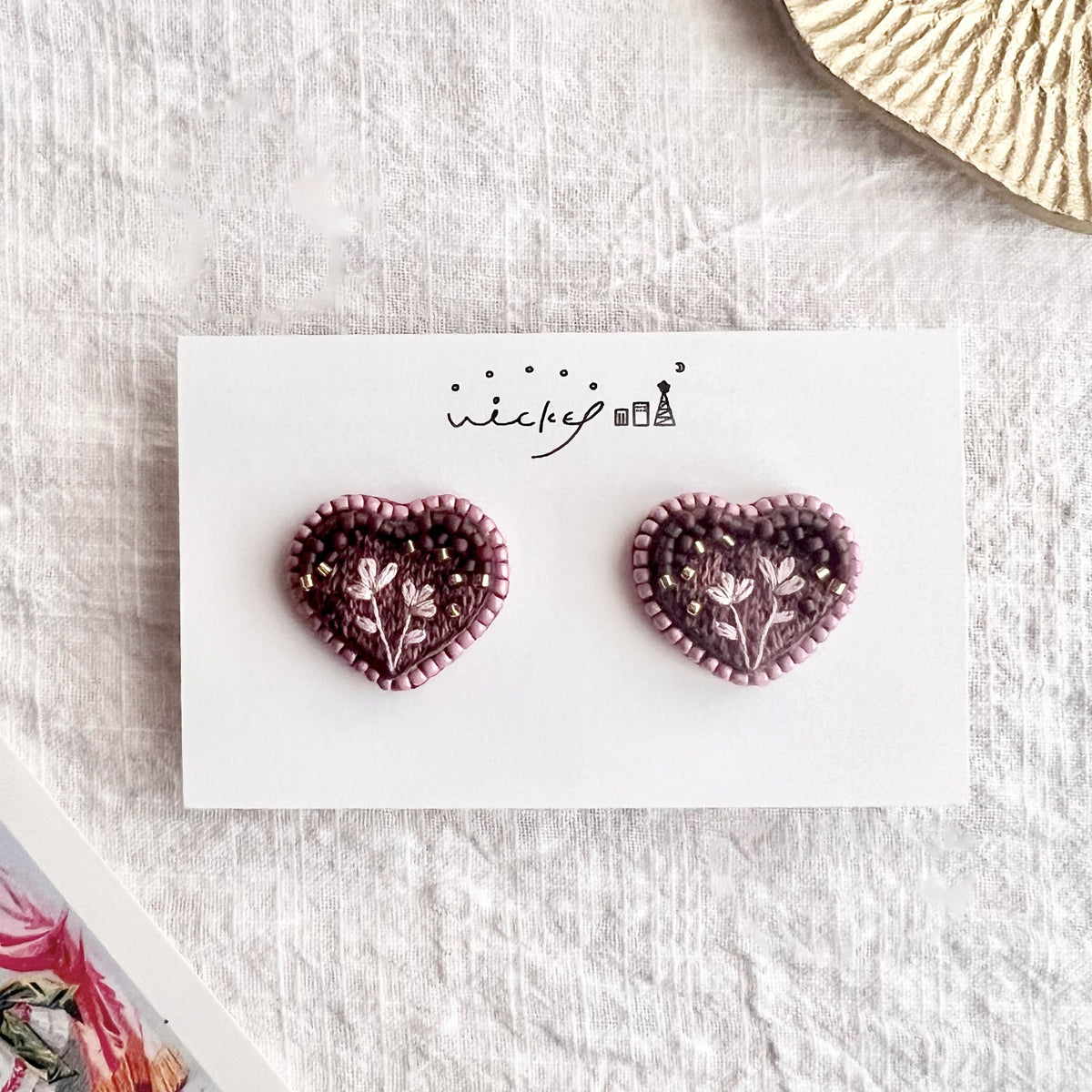 [WiCKET] Japanese Handmade Little Berry Choco Heart Embroidery Earrings