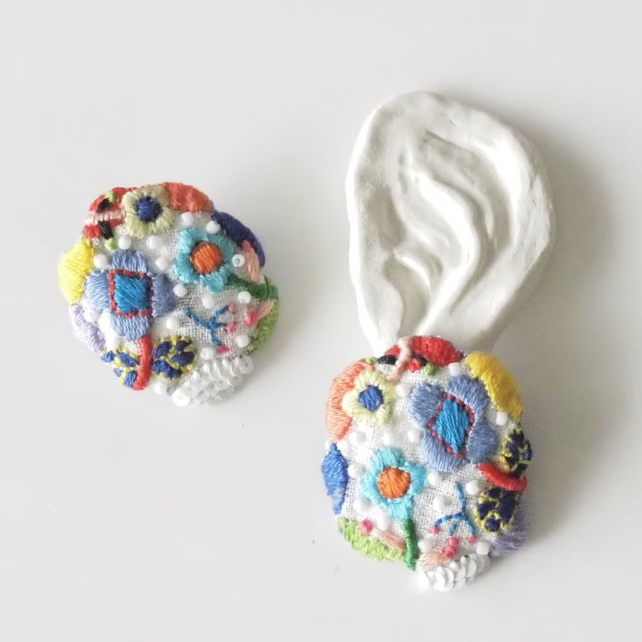 [nakki] Japanese Handmade Garden Embroidery Earrings, White