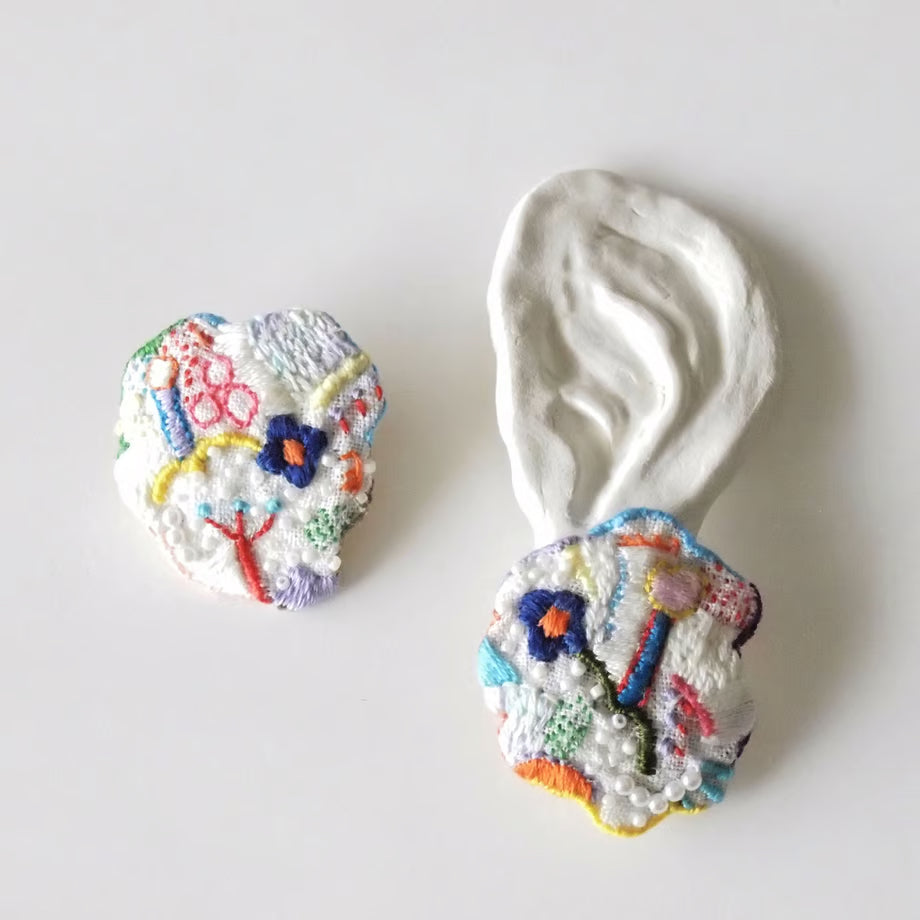 [nakki] Japanese Handmade Flower Embroidery Earrings, White