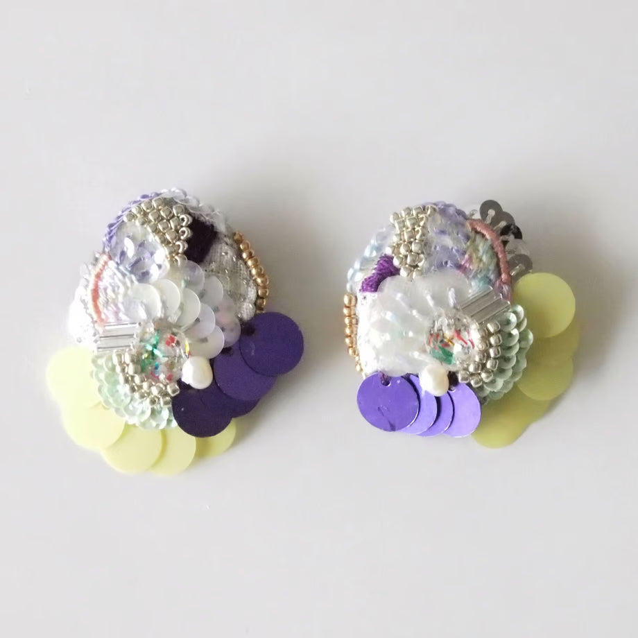 [nakki] Japanese Handmade Beads & Embroidery Earrings, Purple & Blue